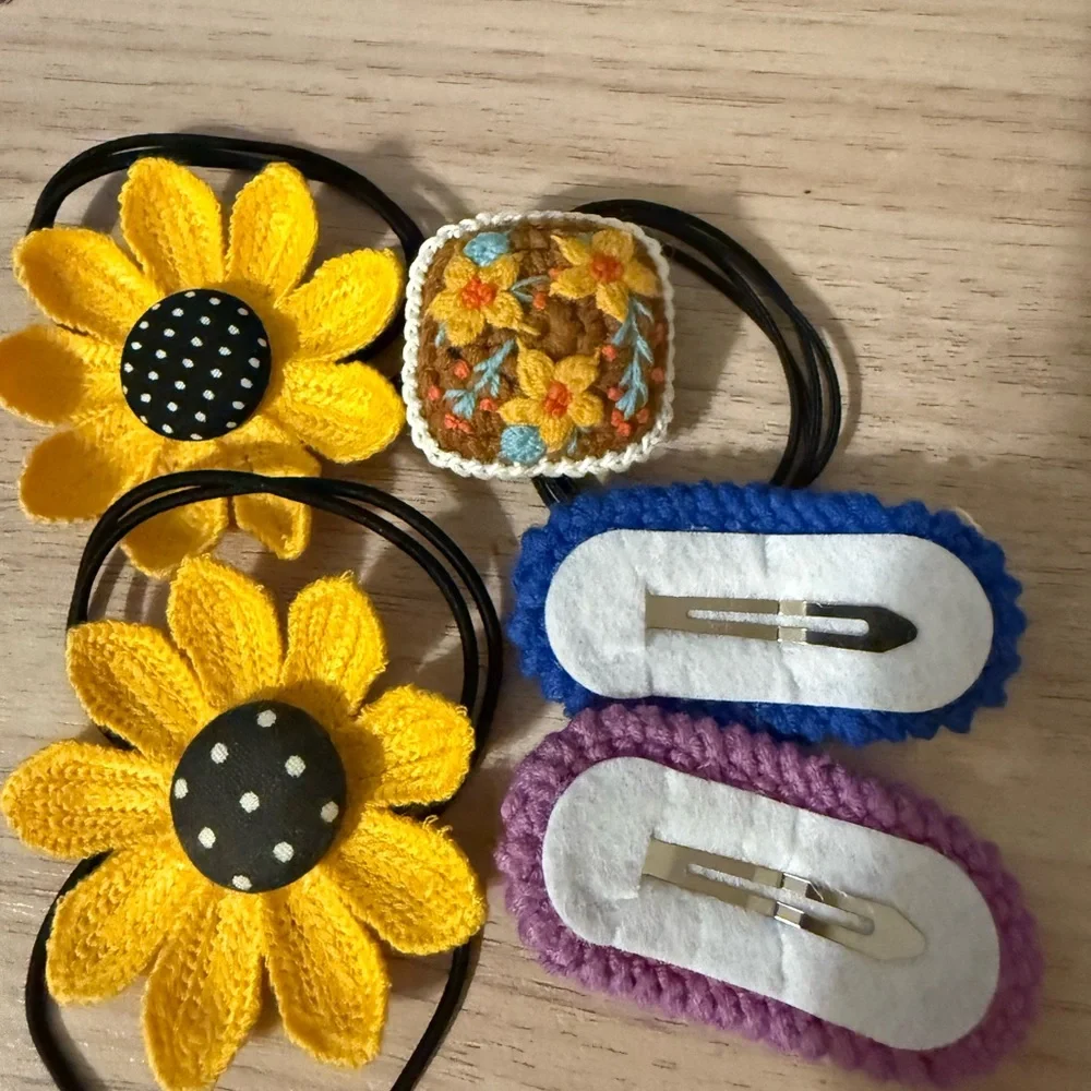 Yellow and Blue Crochet Hair‎ Accessories Set